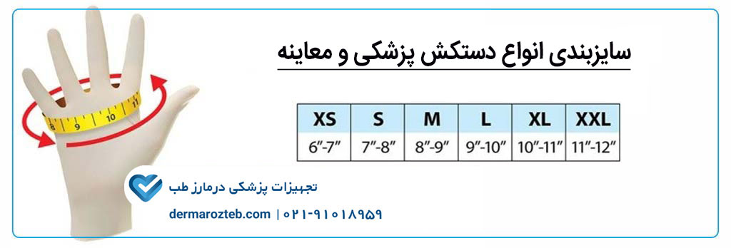 انواع سایزبندی دستکش های لاتکس و جراحی